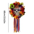 thumbnail image 2 of Day of The Dead Wreath Halloween Skull Decorations 23.62inches Dia De Los Muertos Hanging Sugar Skulls Halloween Decor for Day of the Dead Halloween Party Home Outdoor Indoor, 2 of 5