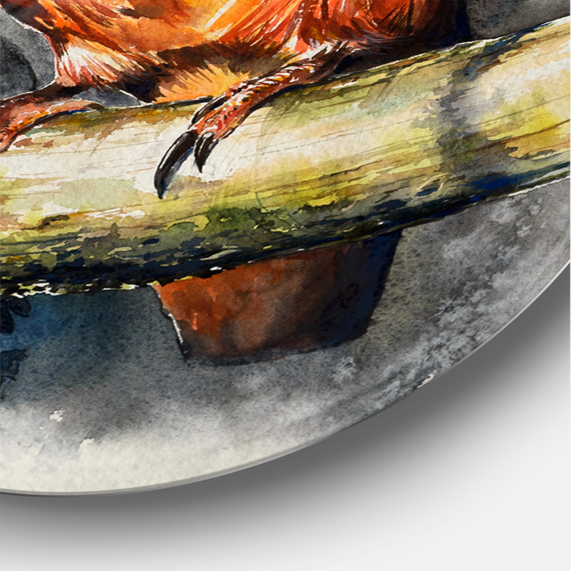 Designart 'Common Kingfisher On Branch Eating A Small Fish' Traditional Circle Metal Wall Art 23x23 - Disc of 23