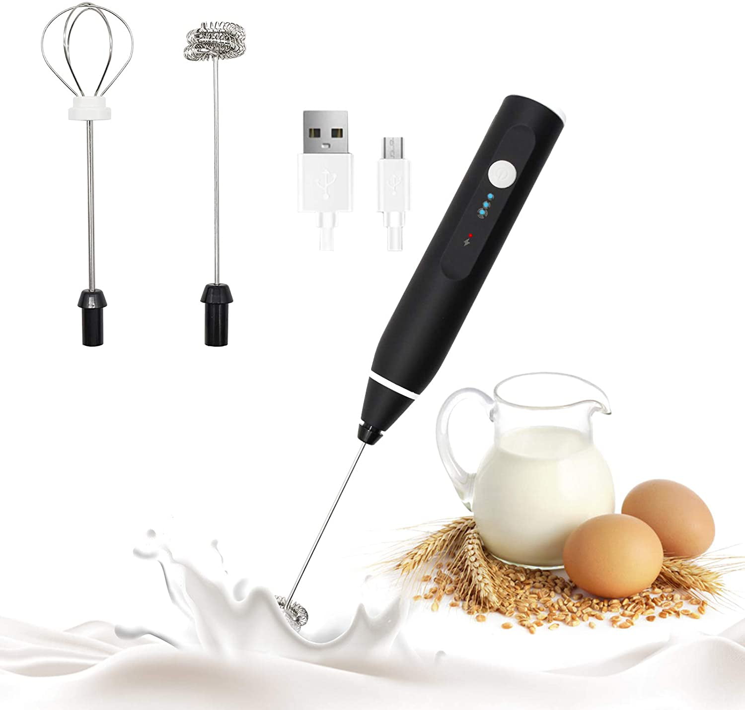 Latte Matcha Tea LCD Handheld 3 Speeds Egg Beater Drink Mixer Mini Blender for Cappuccino Butter Coffee Eggs Mix and More Milk Frother USB Rechargeable Electric Foam Maker with 3 Stainless Steel Whisk Hot Chocolate