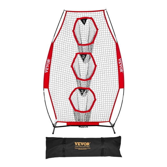 VEVOR 8 x 4 inch Football Trainer Throwing Net, Training Throwing Target Practice Net with 5 Target Pockets, Knotless Net Includes Straps and Portable Carry Case, Improve QB Throwing Accuracy, Red