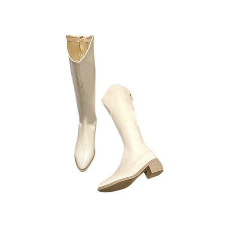 

Daeful Ladies Booties Tall Riding Boots Back Zipper High Calf Boot Non-slip Lightweight Winter Shoes Work Bikier Bootie Beige 5