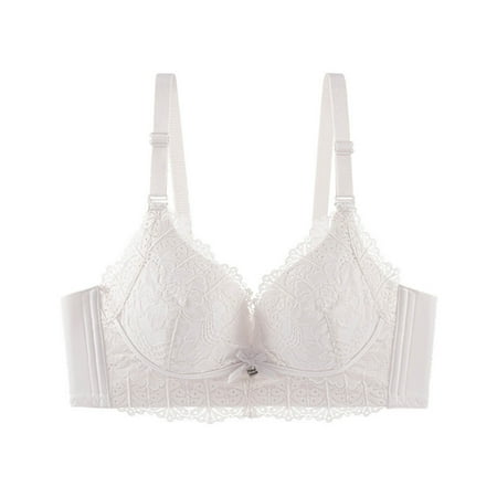Wireless Lace Bras Plus Size V Neck Comfort Padded No Underwire Bralette Push Up Full Coverage Everyday Bra White 36 C
