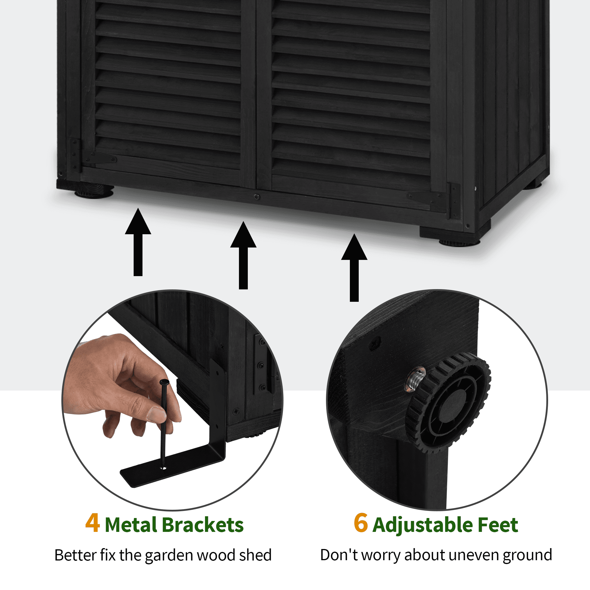 MCombo Outdoor Wooden Storage Cabinet, Garden Tool Shed w/ Latch, Outside Tools Wood Cabinet Double Doors