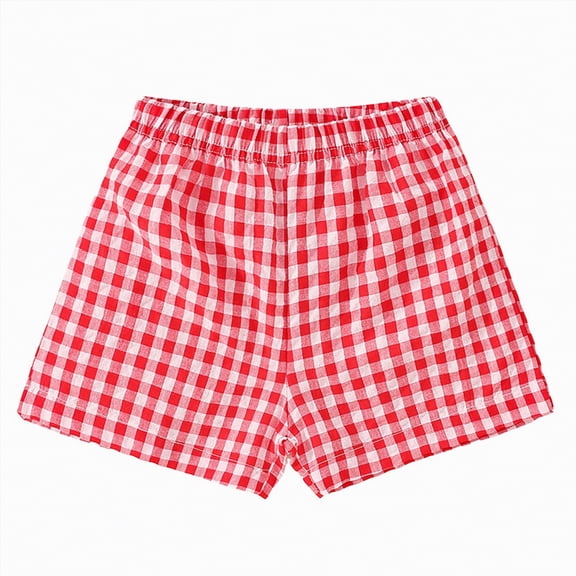 TOWED22 Toddler Baby Boy Girl Shorts Gingham Plaid/Seersucker Shorts Summer Casual Elastic Waist Shorts Pants Bottoms(Red,5-6 Y)