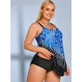 thumbnail image 3 of Rosegal Women Plus Size Rhinestone Print Ombre Color Tankini Swimwear Blue 1X, 3 of 5