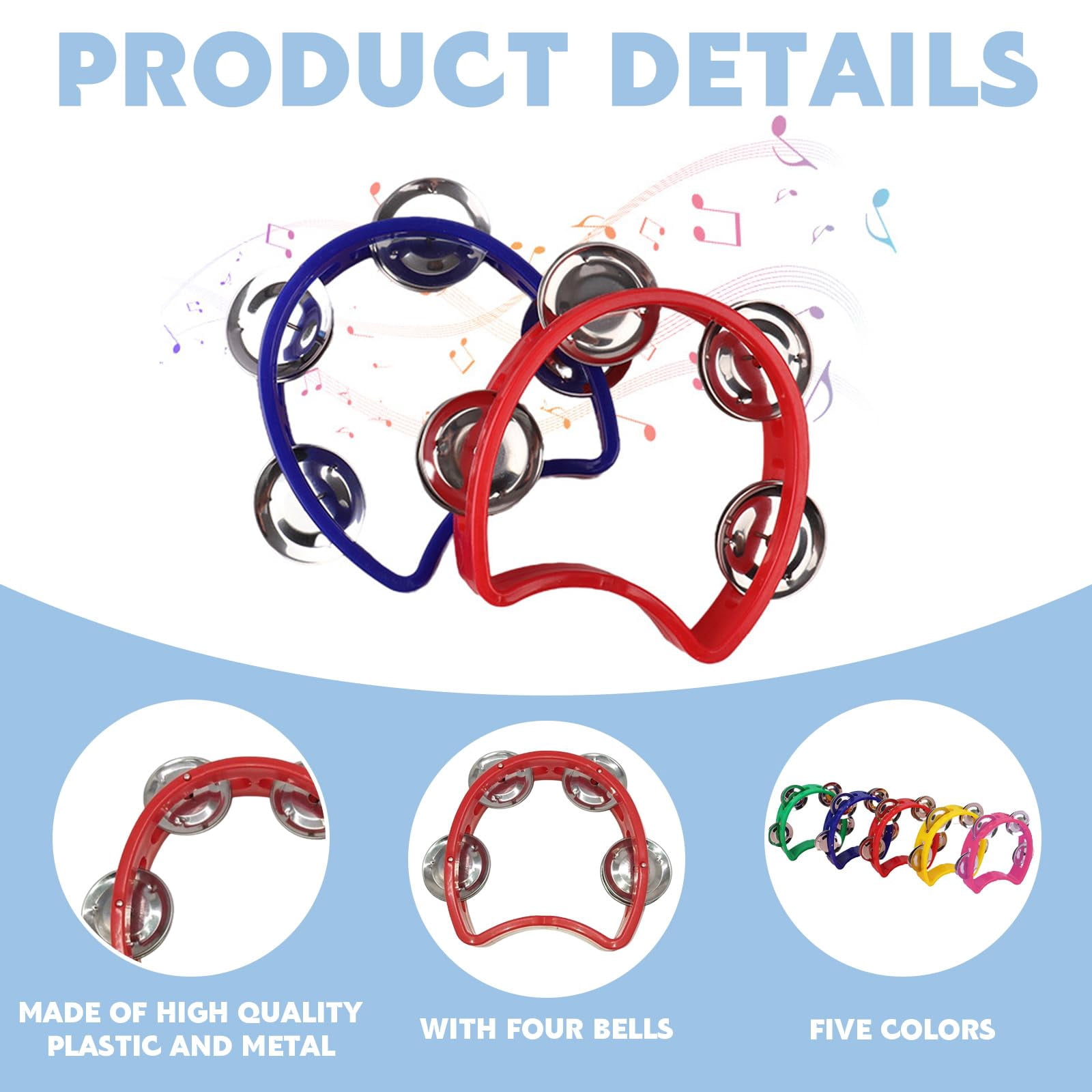 30 Pack Tambourine With 4 Bells Handheld Tambourines  Plastic Tamborines Musical Instrumen Mini Percussion For Noise Makers And All Groups Holiday Party Education (5colors)