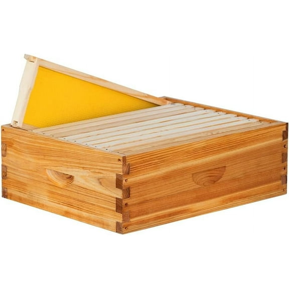 10 Frame Medium Super Beehive Box Wax Coated Bee Hives Includes Beehive Frames and Waxed Foundations (Unassembled)