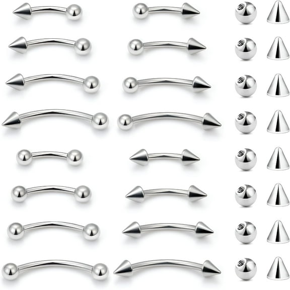 DESIGNICE Eyebrow Piercing Jewelry Surgical Steel Curved Barbell Tiny Eyebrow Ring Vertical Labret Lip Jewelry Ear Navel Small Belly Button Ring for Women Men 20g 16g 6mm/8mm/10mm/12mm