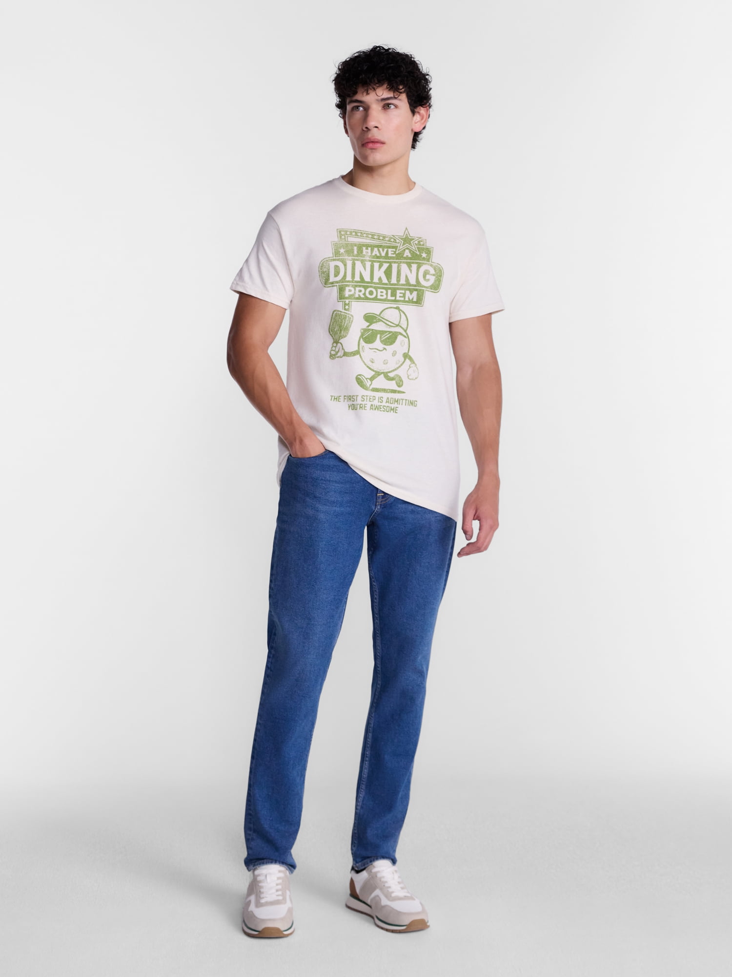 Humor Men's and Big Men's Dinking Problem Pickleball Graphic Tee with Short Sleeves, Size S-3XL
