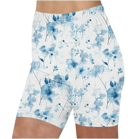 LbsKUS 2024 Fashion Boho Floral Printed Yoga Shorts for Womens Tummy Control Workout Shorts High Waisted Biker Shorts Summer Short Hot Pants White L
