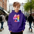 thumbnail image 2 of CUZIBR Boys Girls Graphic Print Hooded Sweatshirt Kids Pullover Casual Long Sleeve Front Pocket Soft Tops For 4 Years Old Kids Birthday Party Dailywear Fall Clothes,Dark Purple-b,5-6 Years, 2 of 4