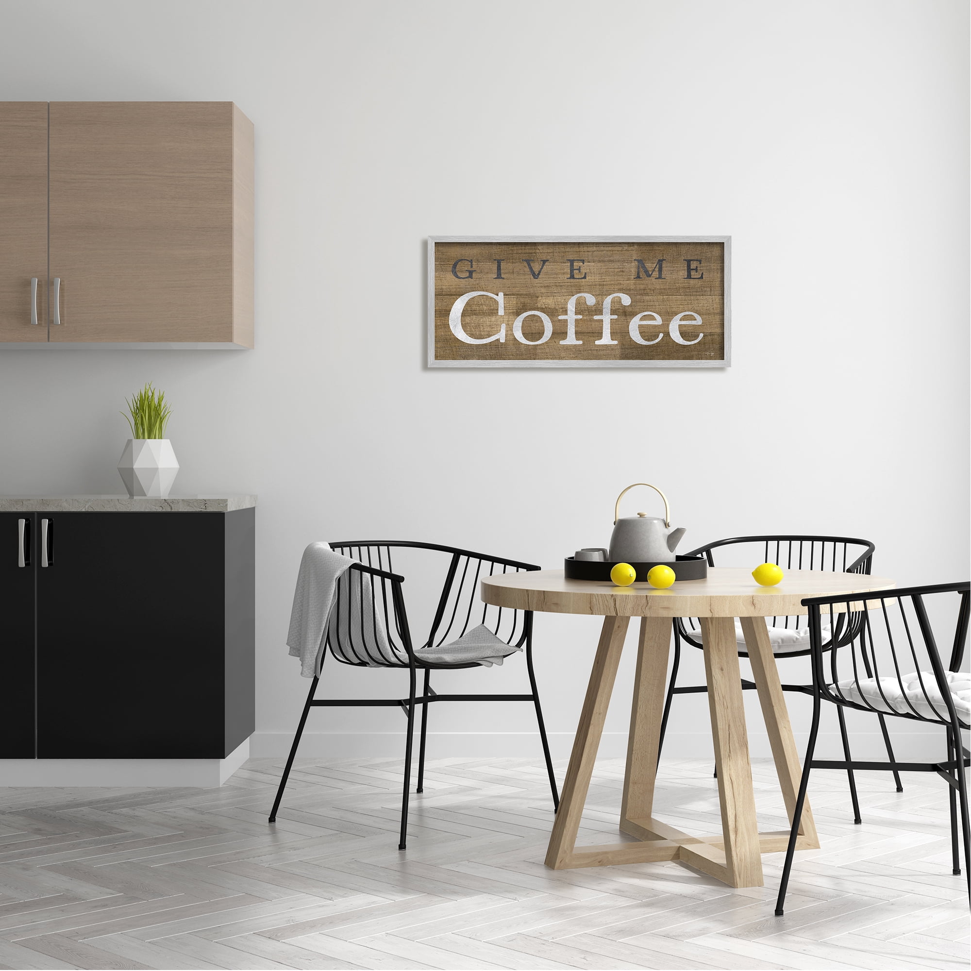 Stupell Industries Rustic Give Me Coffee Food & Beverage Painting Gray Framed Art Print Wall Art, 30 x 13