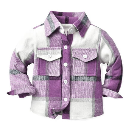 

TIREOW Boy s and Girl s Daily Hoodies Autumn and Winter Toddler Boys Girls Shirt Coat Jacket Plaid Long Sleeve Kids Turn Down Collar Button Tops Outwear