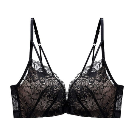 YHGFVOKJ Bras for Women Smooth No Steel Ring French Front Close Bra T Back Plus Size Seamless Unlined Underwear for Large Bust Boomba Bra Inserts Black XL