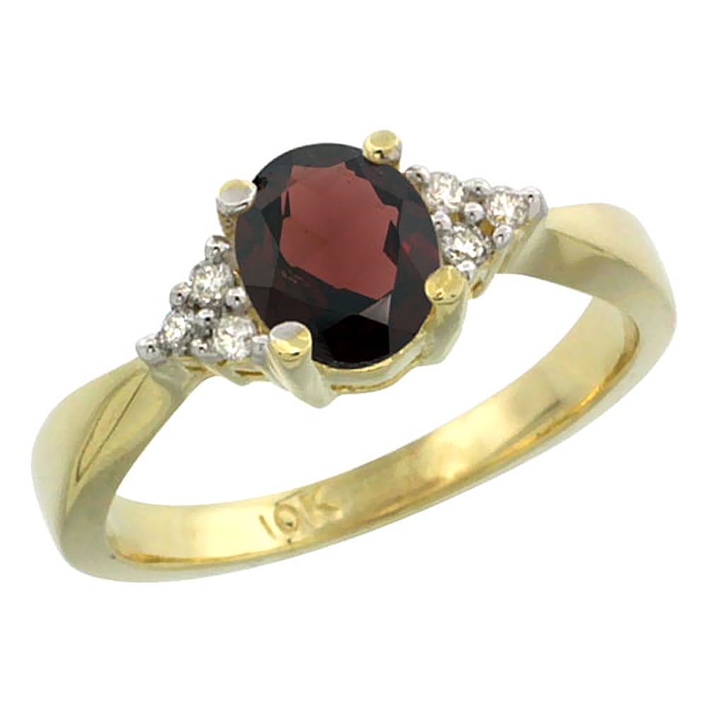 14K Yellow Gold Diamond Natural Garnet Engagement Ring Oval 7x5mm, sizes 5-10 by WorldJewels