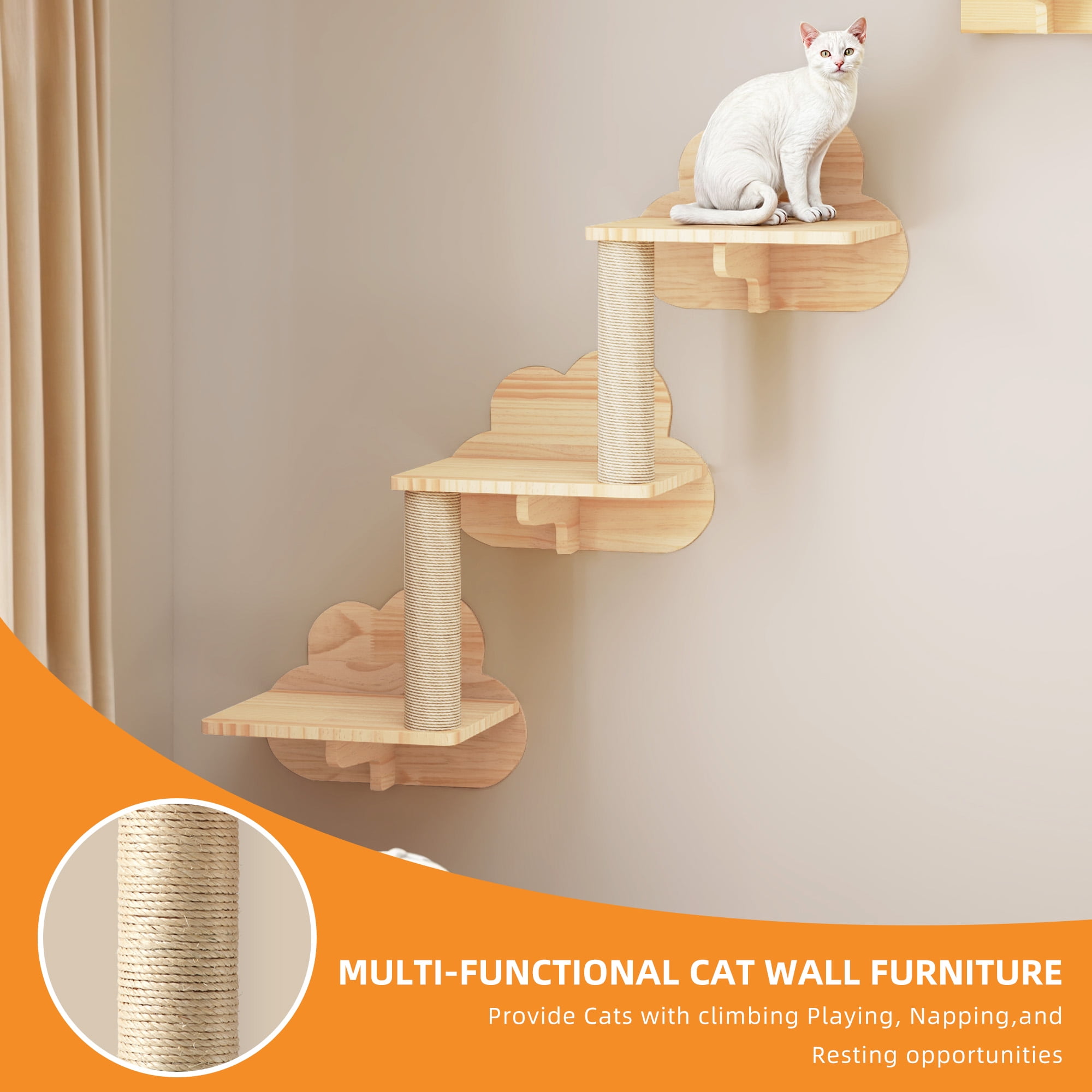 Homiflex Cat Wall Shelves Set, 13PCS Wooden Cat Wall Furniture with Tunnel/House for Multiple Cats