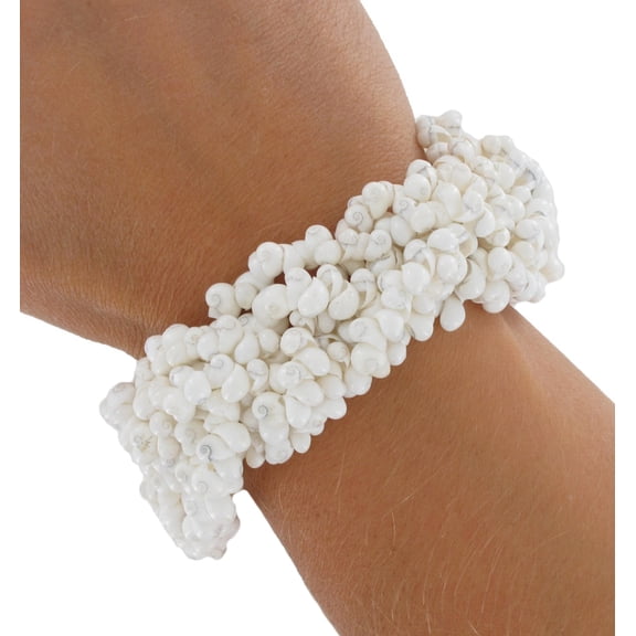 White Small Shell Cluster Beaded Drawstring Nantucket Surfer Bracelet Adjustable Womens