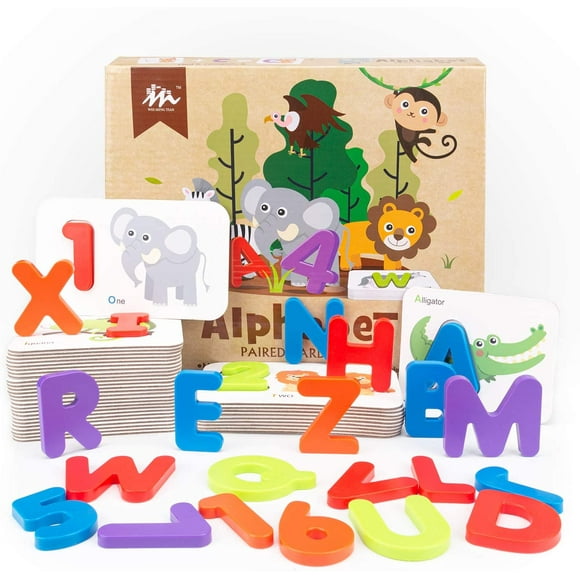 KATEA Toddler Animal Alphabet and Number Wooden Jigsaw Puzzle Flash Cards | ABC Letter Cards, Numbers 1 to 10 Counting Cards |Color Recognition Educational Toys Age 3 Preschool and Up