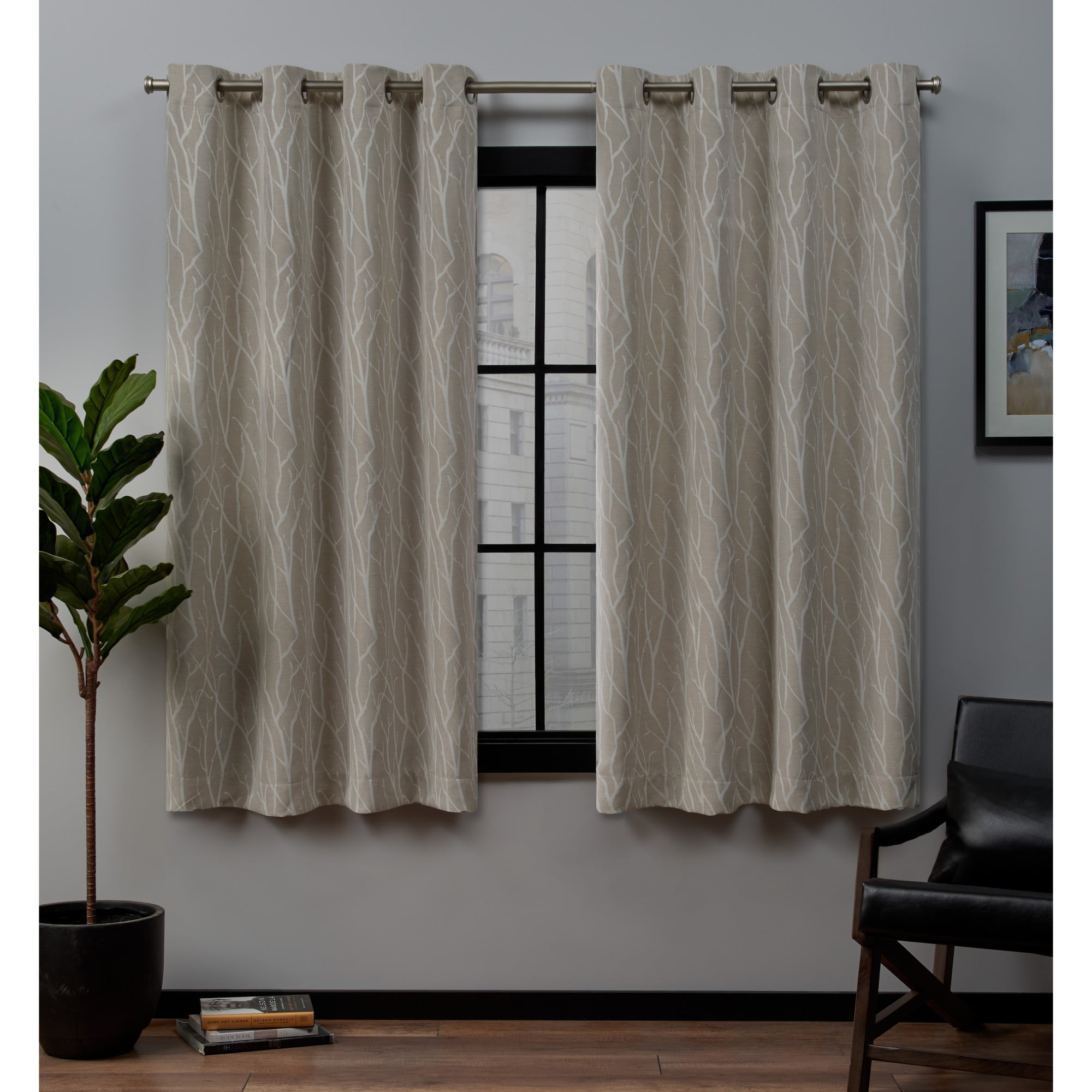 Exclusive Home Curtains Forest Hill Woven Room Darkening Blackout Grommet  Top Curtain Panel Pair, 52x63, Linen