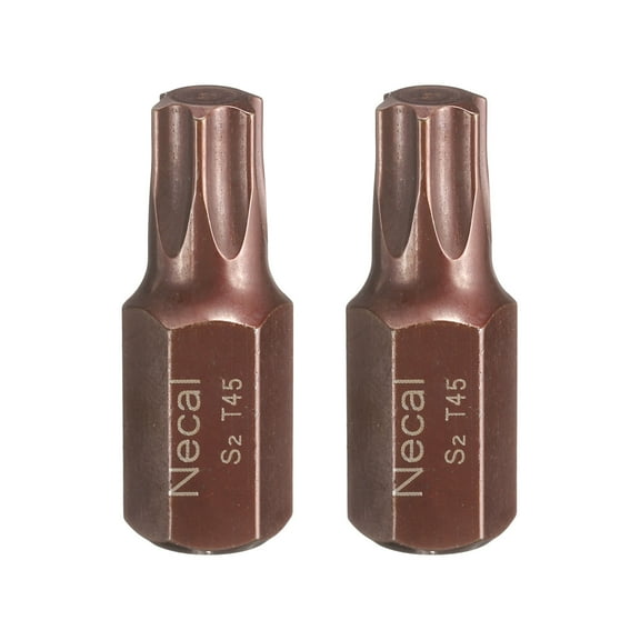 Uxcell 2pcs T45 Torx Screwdriver Bit 10mm Hex Shank 30mm Length Security Tamper Proof 6 Point Head Hex Bits S2 Steel Screw Driver Bit