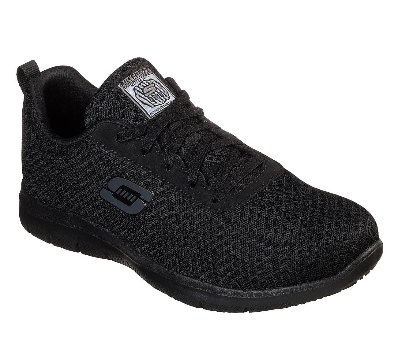 skechers black slip on work shoes 