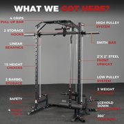 Mikolo Smith Machine Home Gym, 1800 LBS Multi-Functional Squat Rack with Lat Pull Down System, Workout Station with Weight Bar, Bend Peg and Other Functional Attachments