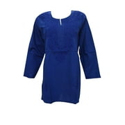 Mogul Womans Tunic Hand Embrioded Blue Cotton Kurta Top Blouse