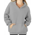 thumbnail image 3 of Womens Oversized Hoodies, Winter V-Neck Long Sleeve Sweatshirts, Cute Soft Fleece Hooded Pullover Casual Travel Tops, 3 of 6