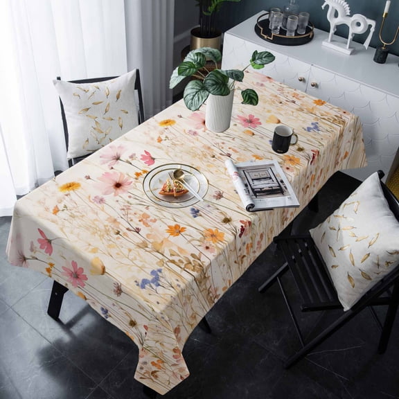 Spring Floral Tablecloth Rectangle Table Cloths 54x108 , Waterproof Tablecloth Outdoor Table Cloth, Pastoral Botanical Summer Flowers Vintage Washable Table Cover for Kitchen Dining Party