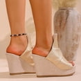 thumbnail image 4 of Womens Platform Wedges Open Toe Casual Soft Leather High Heels Sandals Comfy Arch Support Slip on Slides Beige Size 5.5, 4 of 7