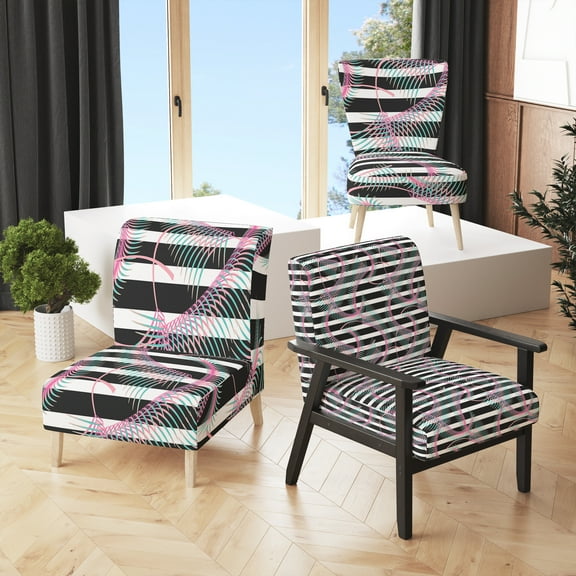 Designart "Pink and Black Striped Pattern" Upholstered Patterned Accent Chair and Arm Chair