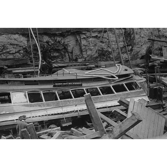 New York Subway Cave-in with demolished trolley or train-Fine art canvas print (20" x 30")