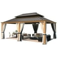 thumbnail image 5 of Hommow 14' x 20' Hardtop Gazebo, Wooden Finish Coated Aluminum Frame Gazebo with Double Roof, 5 of 10