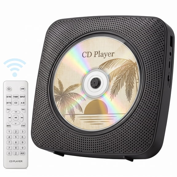 Hotmuscd Portable CD Player with Bluetooth Wall Mountable,FM Radio CD Players for Home with Dual Hi-Fi Speakers, Remote,USB/AUX,Black
