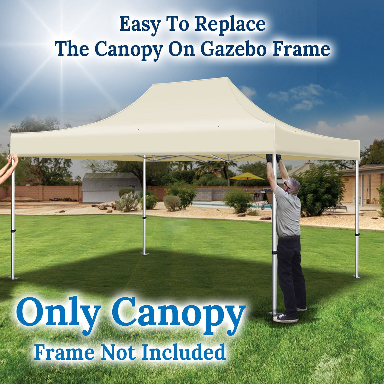 SOLAXO 10x15 Canopy Replacement Top Pop Up Canopy Top Cover Canopy Tent Replacement Top Gazebo Tent Cover (Ecru)