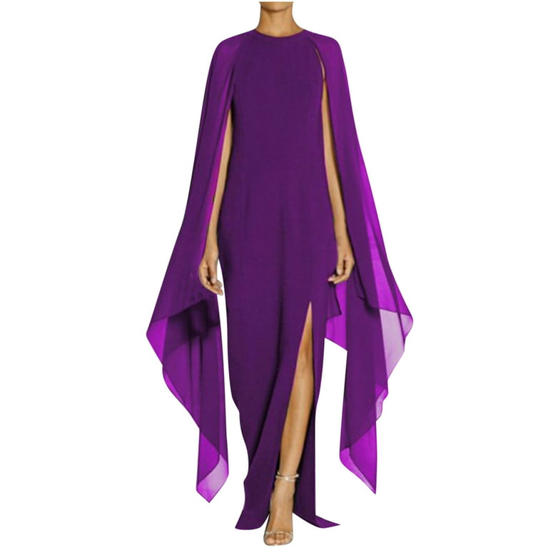 Wiyuqeen Women's Elegant High Split Flare Sleeve Dresses Formal Evening Gowns Maxi Dresses with Cape Solid Color Slit Dresses - Walmart.com Wiyuqeen Women's Elegant High Split Flare Sleeve Dresses Formal Evening Gowns Maxi Dresses with Cape Solid Color Slit Dresses - Walmart.com