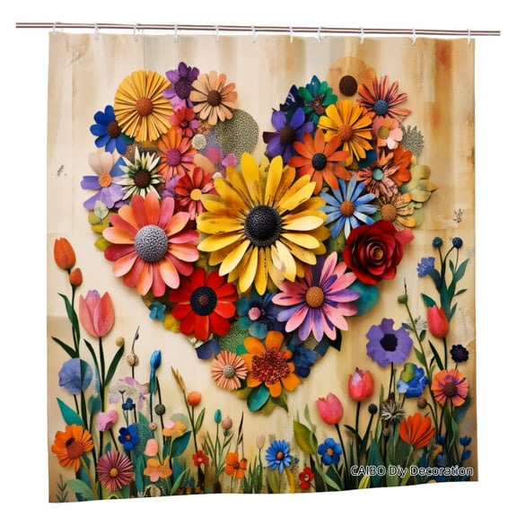 Joocen Polyester Shower Curtain Heart Flower Art Design For Home Bathroom Bath Tub Decoration 72x72 inch