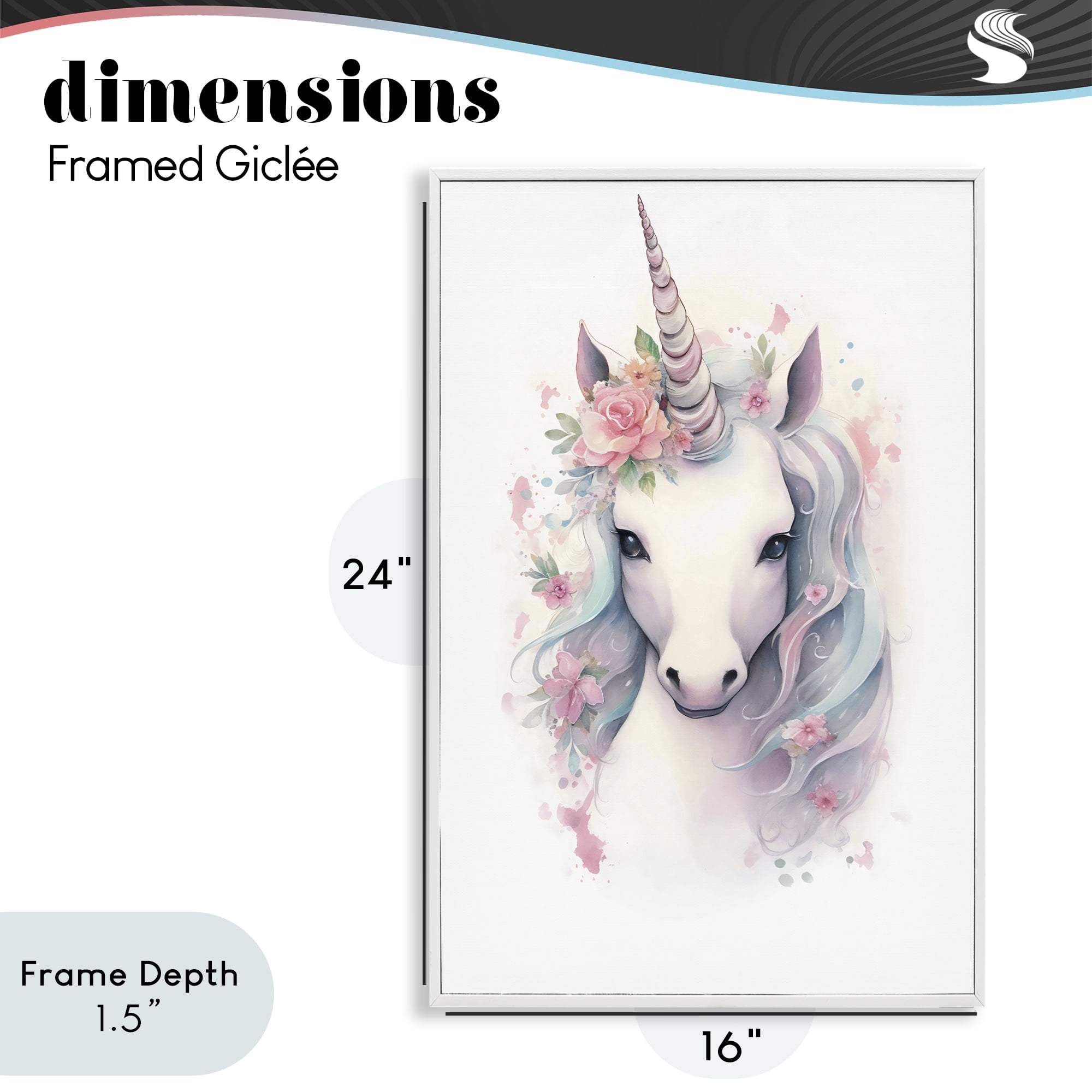 Stupell Industries Unicorn with Pink Flower Crown White Framed Giclee Art, design by Creative Studio