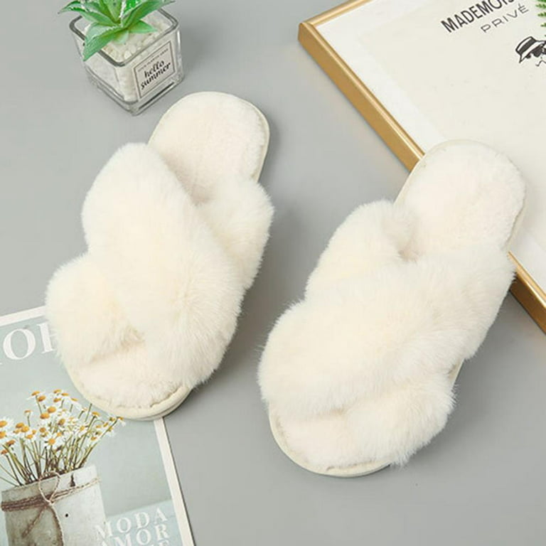 Plush Criss-Cross Slippers  Soft slippers, Faux fur slippers