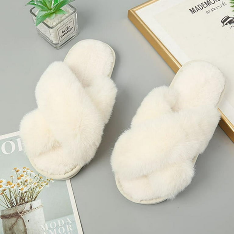 Plush Criss-Cross Slippers  Soft slippers, Faux fur slippers