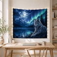 thumbnail image 5 of Gray Wolf Resting on Rocky Terrain with Full Moon and Aurora Borealis, Mystical Fantasy for Nature Lovers, Wildlife Night Wall Decor, Halloween Gift Tapestry Wall Hanging for Bedroom and Dorm, 5 of 7