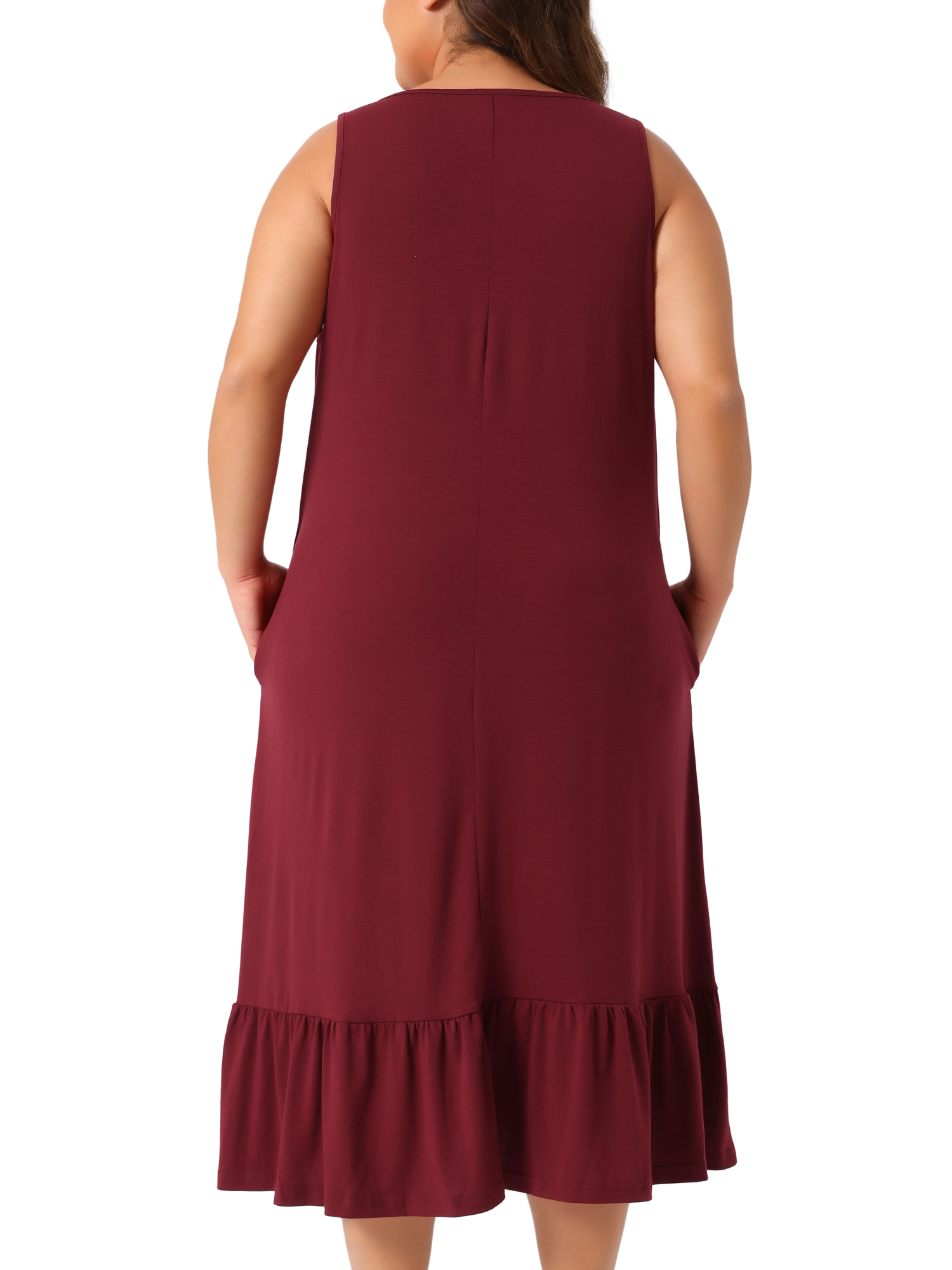 DARING DIVA Women's Plus Size Sleeveless Nightgown with Pockets 4X Wine Red
