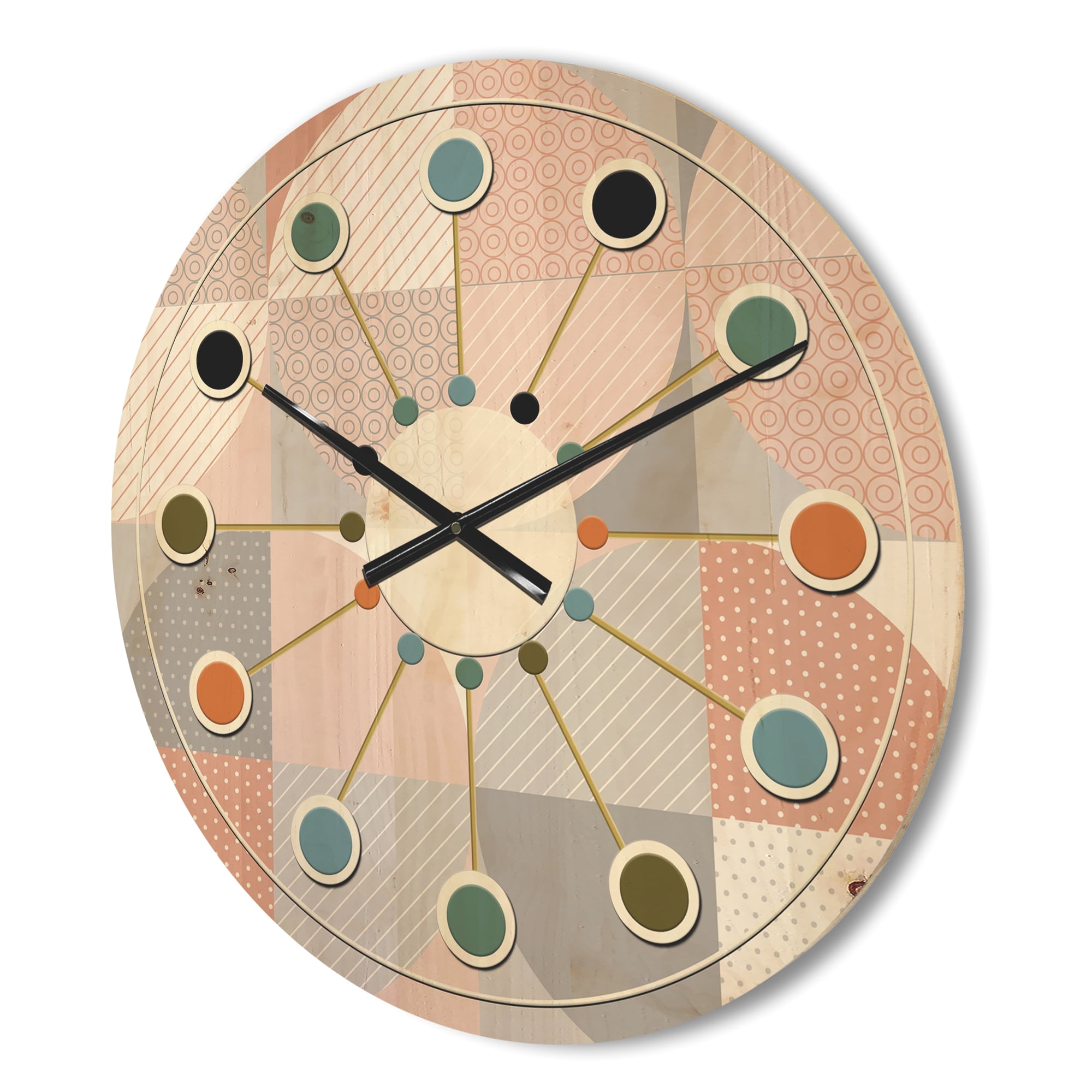 Designart 'Geometric Round Textured Pattern' Mid-Century Modern Wood Wall Clock