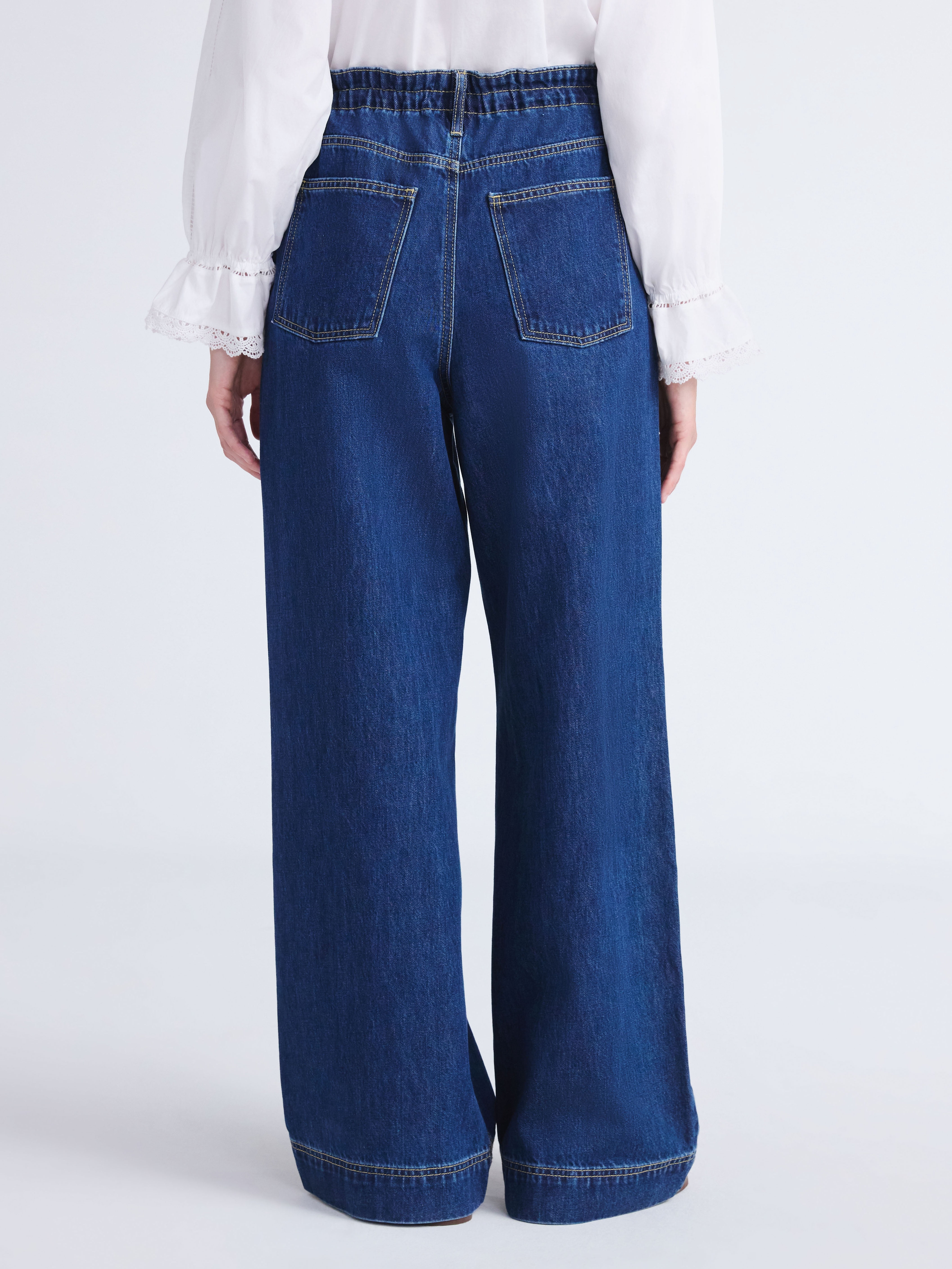 Free Assembly Women's Loose Fitting Wide Leg Jeans with Adjustable Tie Waist, 32" Inseam, Sizes 0-26