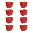 thumbnail image 1 of Sterilite 18 Gallon Plastic Stackable Storage Tote Container, Red (8 Pack), 1 of 6