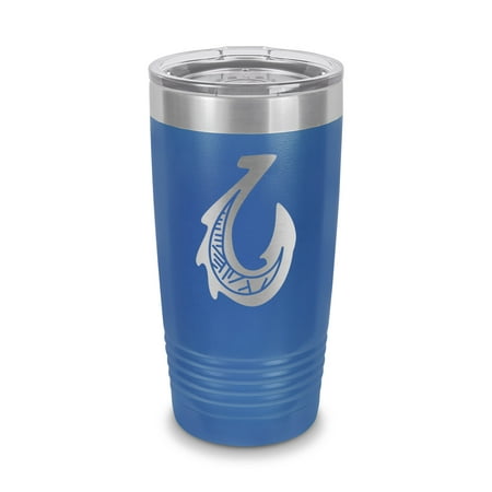 

Hawaiian Polynesian Fish Hook Tumbler 20 oz - Laser Engraved w/ Clear Lid - Stainless Steel - Vacuum Insulated - Double Walled - Travel Mug - makau hawaii native local hi - Blue