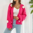 thumbnail image 6 of Lovskoo Cardigan Sweaters for Women Open Front Long Sleeve Spring Heavy Three-Dimensional Embroidery Flower Lantern Sleeve Loose Knit Coat Oversized Winter Outerwear Tops Hot Pink, 6 of 8