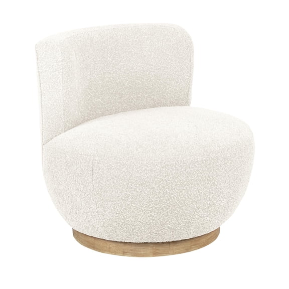Maya Occasional Swivel Chair in Modern Ivory Boucle Fabric on a Solid Wood Base