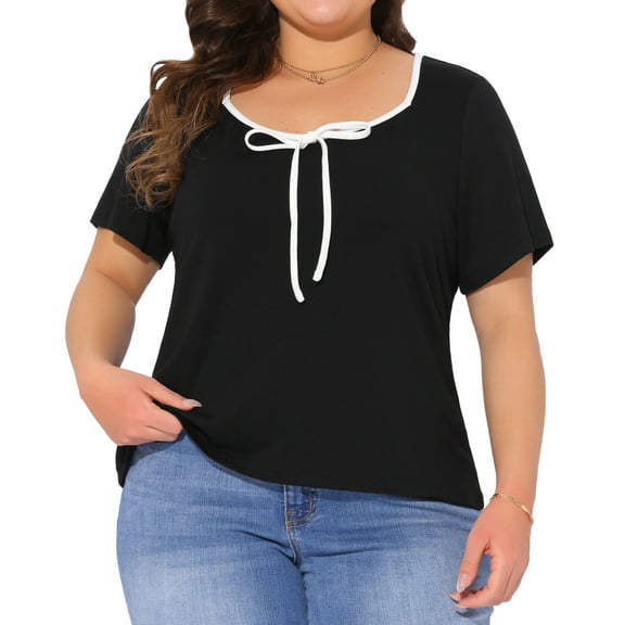DARING DIVA Women's Plus Square Neck Short Sleeve Trendy Top 1X Black