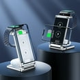 thumbnail image 2 of 3-In-1 Wireless Charger Foldable Desktop Metal Design Compatible with iPhone/Air-Pods/i-Watch Fast Charging Smart Current Matching-Black, 2 of 4